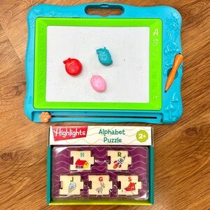 Highlights Wooden Alphabet Puzzle & Magnetic Drawing Board Educational Set Kids